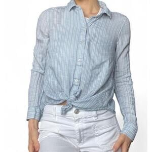 Blue and white striped Lucky Brand button-up shirt with open back slit size S